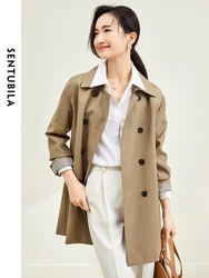 SENTUBILA Vintage Double-breasted Belted Trench Coat for Women 2024 Autumn Simple Elegant Jackets Long Sleeve Lapel Outerwear