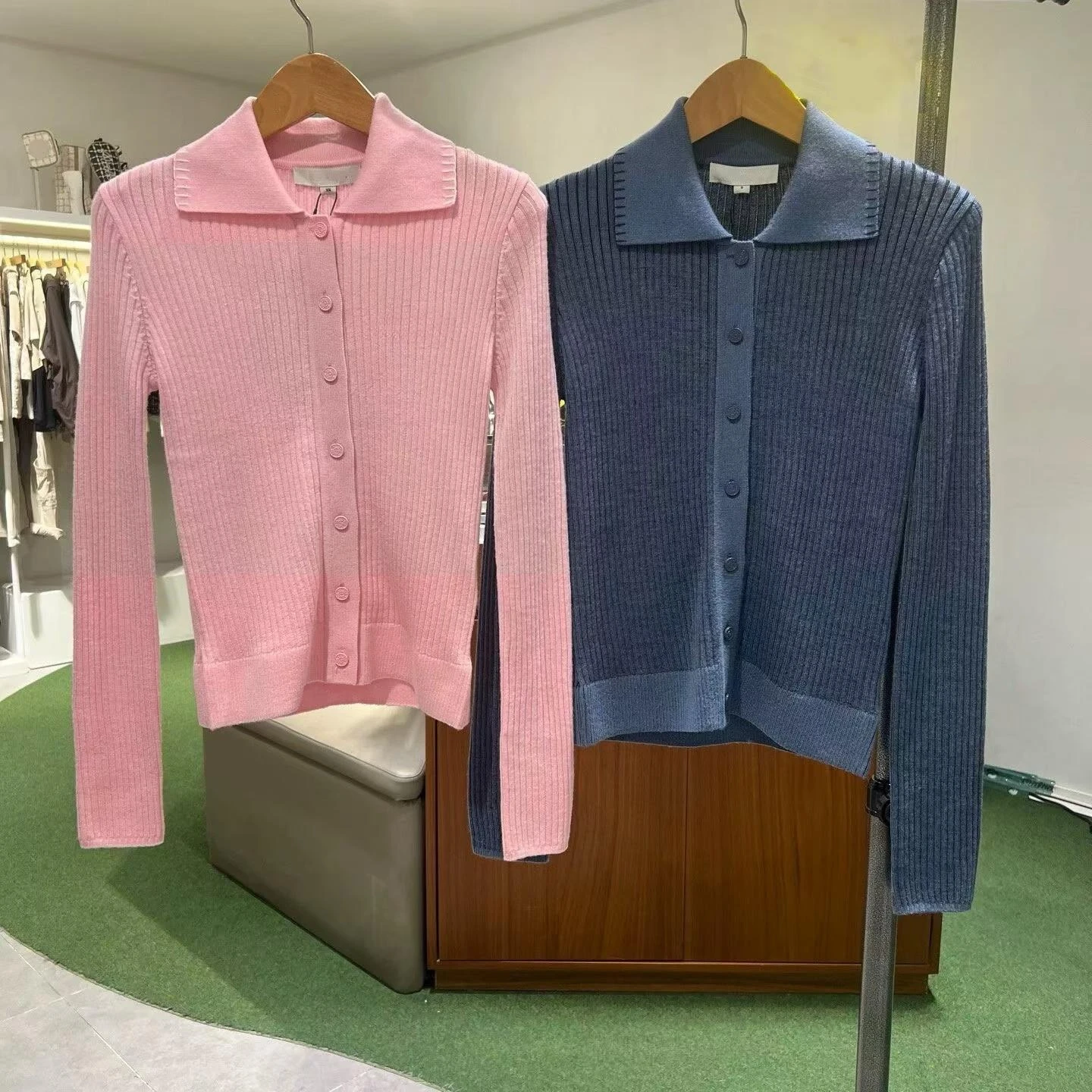 2026 Autumn Korean Women Golf Cardigan Elastic Long Sleeve Lapel KnittedCasual Sports Breathable Slim Outerwear Female Golf Wear