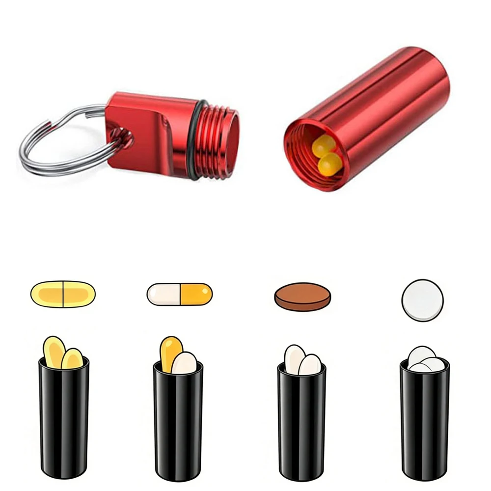 Aluminum Small Pocket Pill Box Keychain, Portable Mini Pill Organizer, Waterproof Pill Box Cases with Sealed Storage, Flat Head