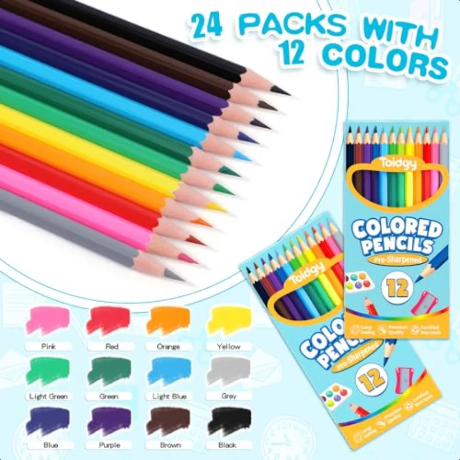 288색 색연필 대량 24팩 12색 색연필 미리 날카롭게 만든 성인용 색연필 대량 학교용 색연필