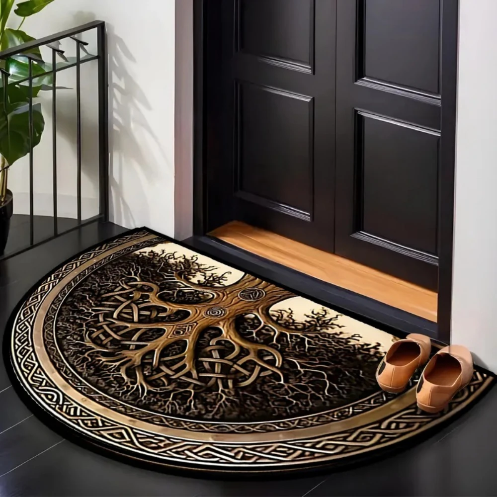 Grey Cobblestone Circular Mosaic Half Round Doormat Entryway Floor Mat For Garden, Patio, Balcony Front Entry Space