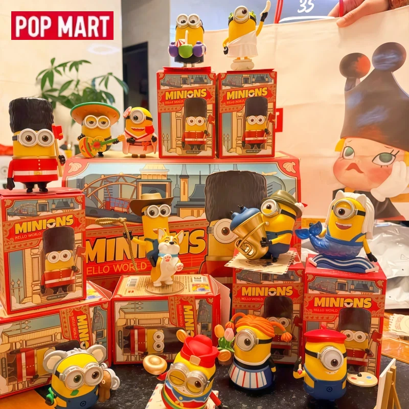 

POPMART Minions World Tour Series: Коллекционная серия портативных фигурок-сюрпризов (слепые коробки), модная коллекция игрушек, декоративные украшения, праздничный подарок