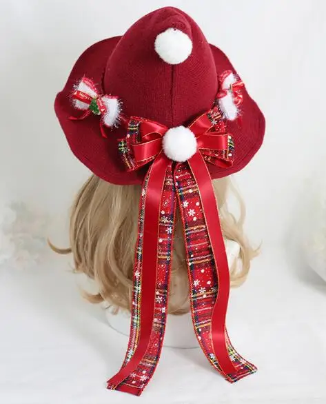 

Lolita Witch Hat Winter Red Christmas Bow Cap Young Girs Cut New