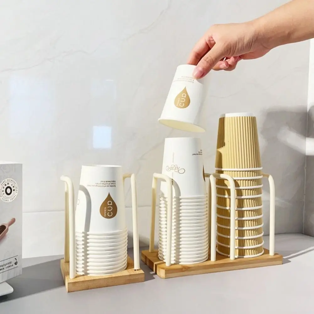 

Nordic Style Disposable Cup Holder Wooden Bottom Multifunctional Paper Cups Picker with Longer Stick Dispenser