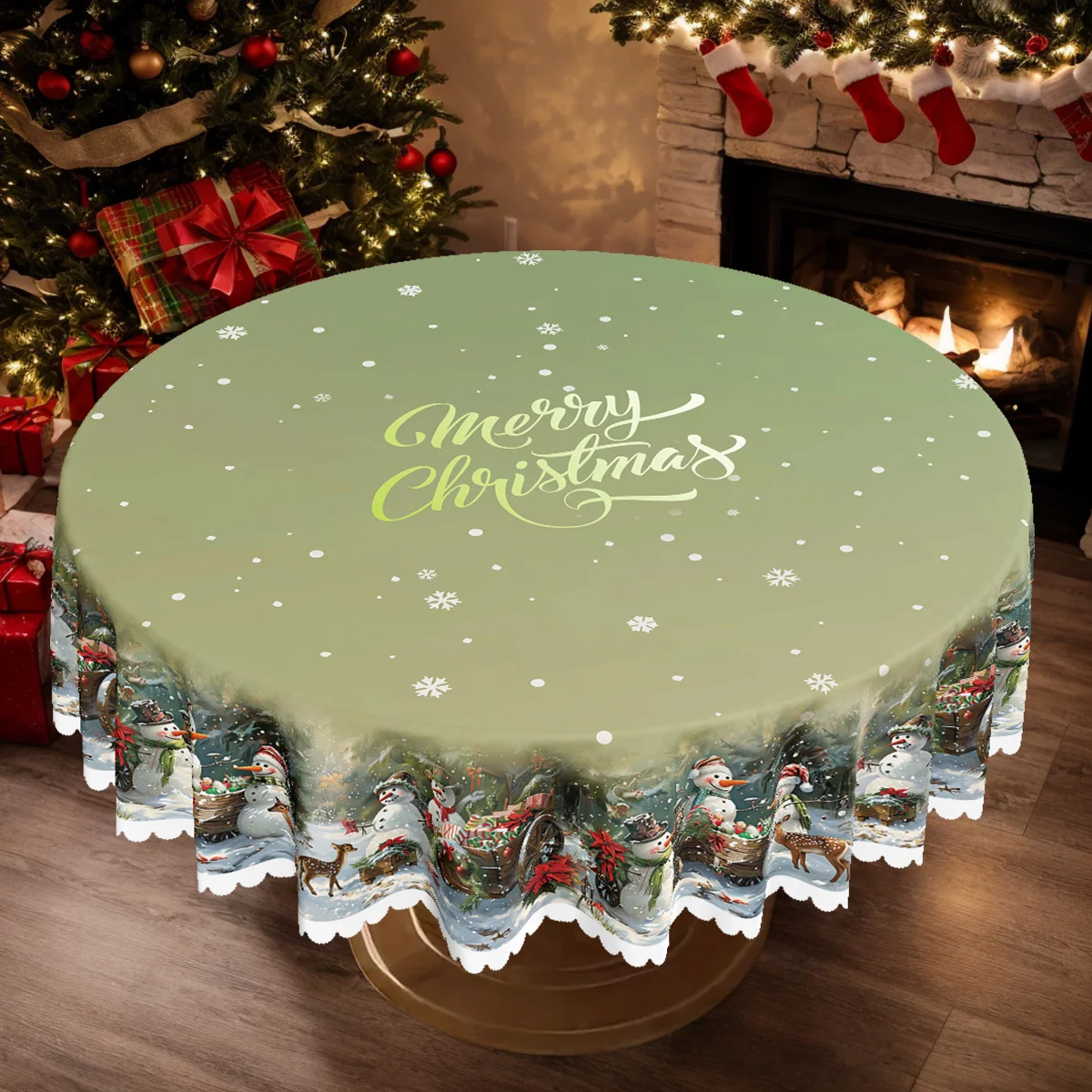 Pack of 1, Christmas and New Year themed tablecloth, Christmas tree reindeer snowman winter snow tablecloth
