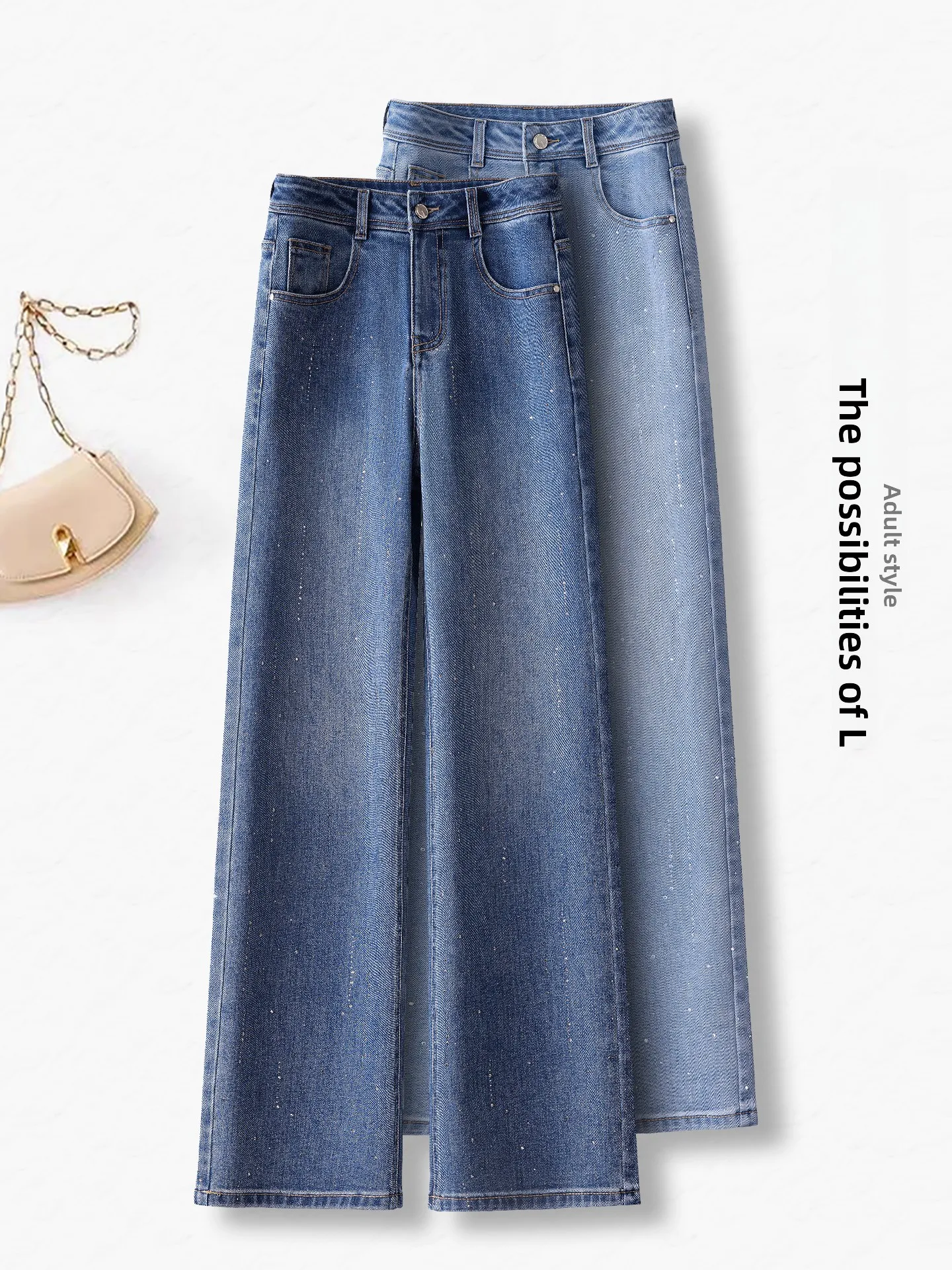 

Retro High Waist Rhinestone Straight Leg Jeans Women's Spring Autumn 2026 New Style Slimming Wide Leg Pants Casual Cotton Pol...