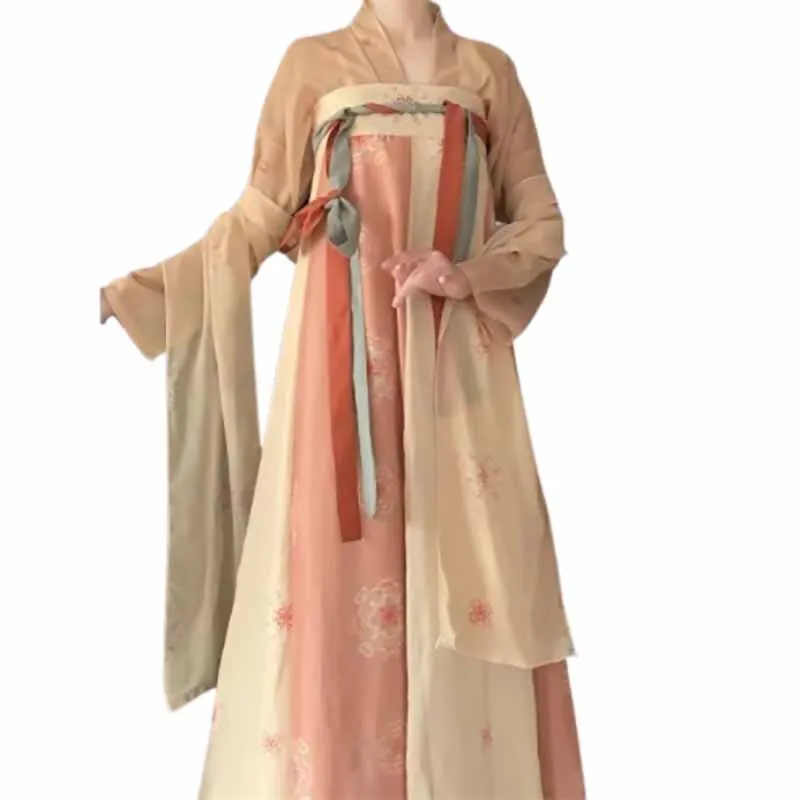 

Women's Tang Dynasty Hanfu, Floral Print Qixiong Ruqun Set, Traditional Chinese Ancient Costume with Flowy Sleeves & Scarf