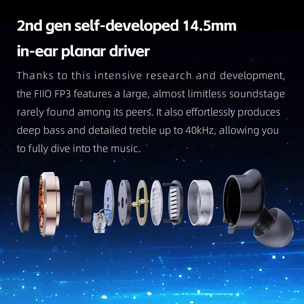 FiiO FP3 HiFi 14.5mm Planar Diaphragm Driver in Ear Earphone Wood Faceplate 0.78mm Cable for for Audiophile Musician