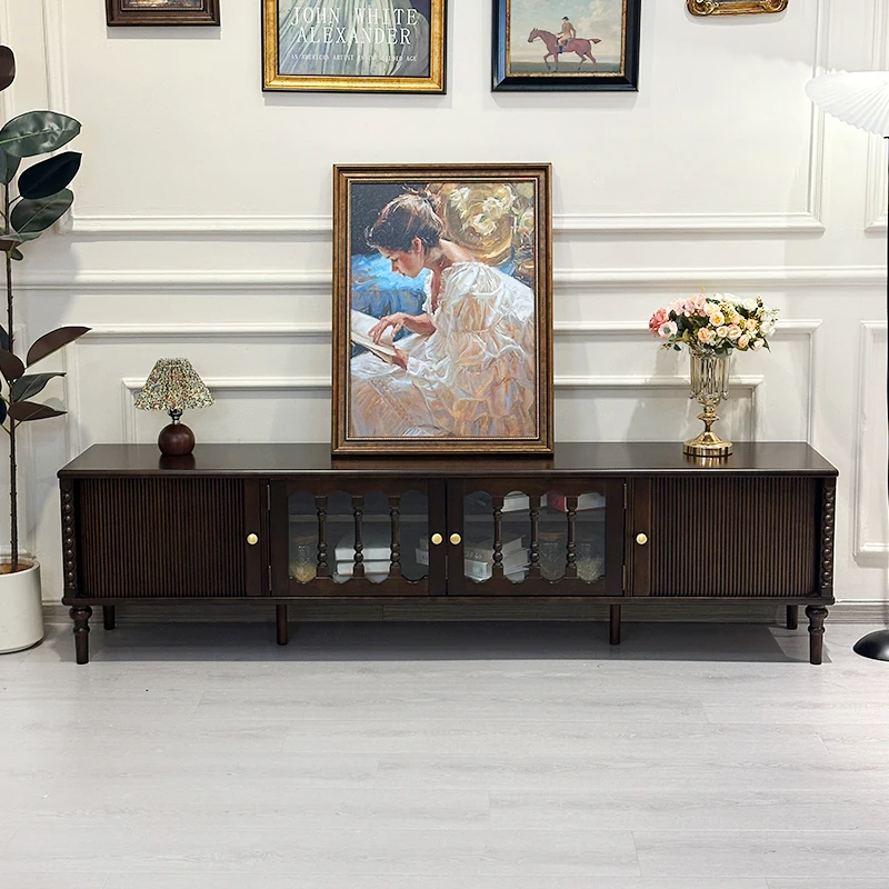 

coffee table, TV cabinet combination, light American retro home floor cabinet, ancient black in the living room, locker
