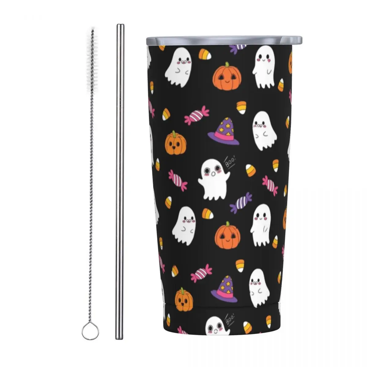 Spoopy Ghosts 20 Oz Tumbler Halloween Pumpkin Vacuum Insulated Thermal Cup with Lid and Straw Stainless Steel Double Wall Mugs