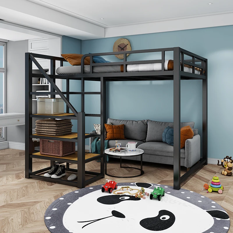Upper and lower bunk thickened iron frame bed wrought iron elevated bed apartment space saving bed empty small apartment duplex