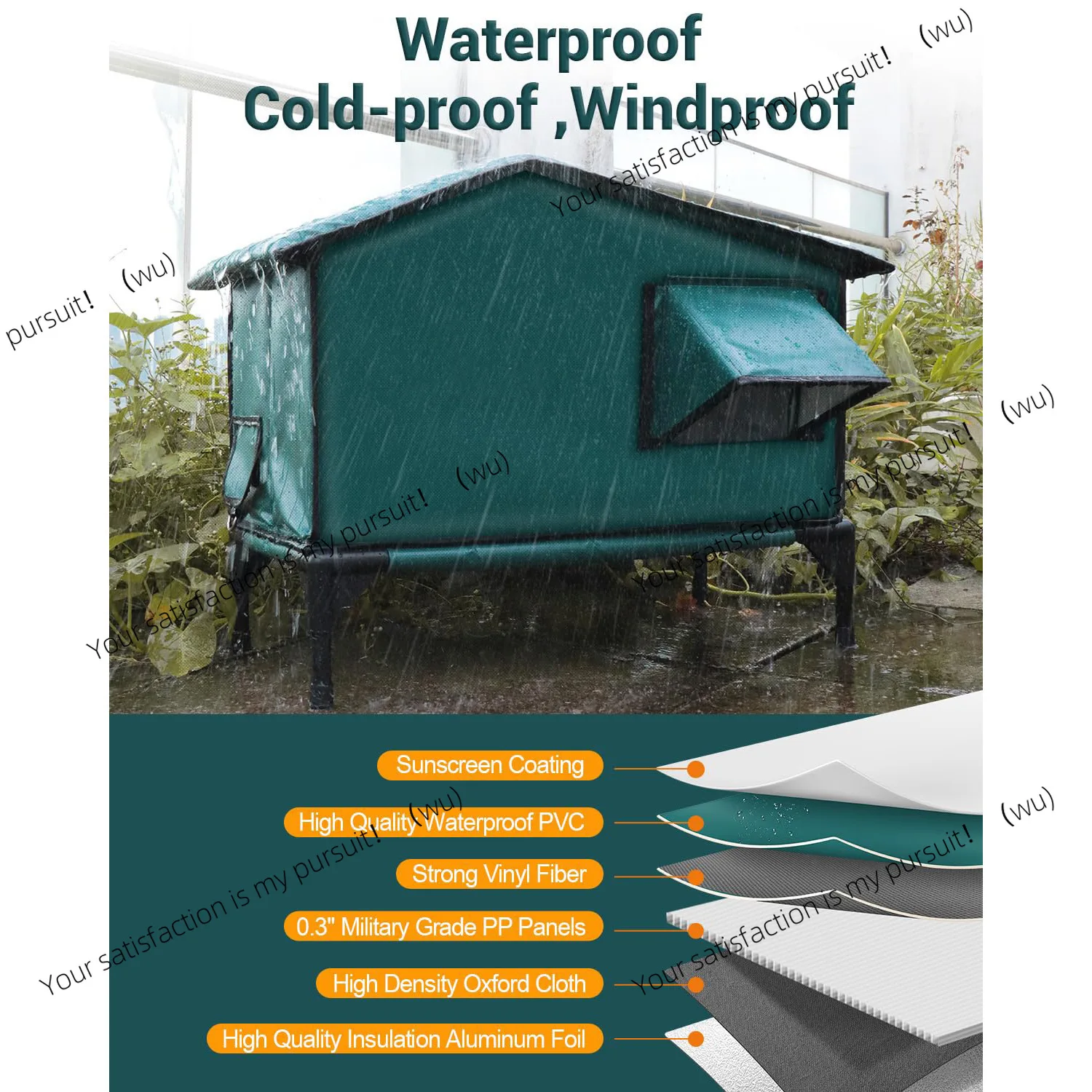 

Outdoor small house, iron pipe height increase Oxford cloth waterproof, with heating pad