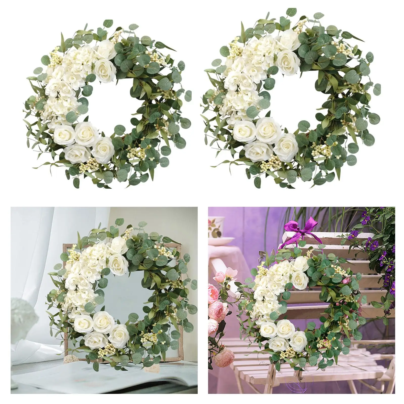 

Artificial Eucalyptus Wreath for Front Door Backdrop Green Leaves Wreath