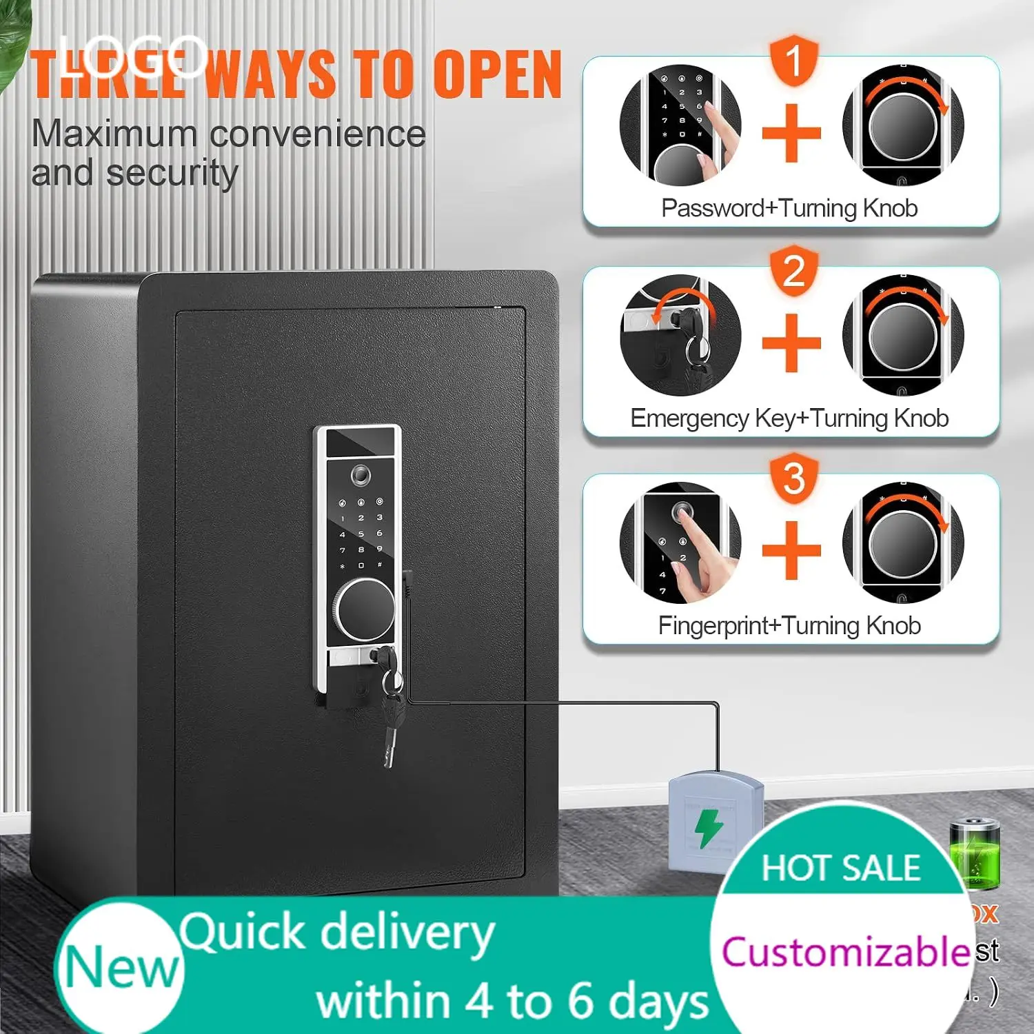 Steel Security Safe - 2.2 Cubic Feet, Fingerprint & Digital Keypad Lock, Fire-proof Bag, Documents - 15.8x13x23.6 inch