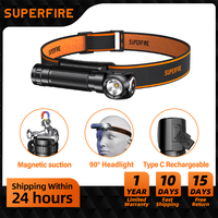 Latest SUPERFIRE High Power Headlamp LED USB Rechargeable 90°Headlight Torch Mini Waterproof Indicator Magnet Tail Flashlight