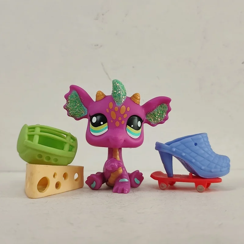 LPS Figure Purplish Red Dragon #2663 W/4pcs Accessories Littlest Pet Shop kid toy