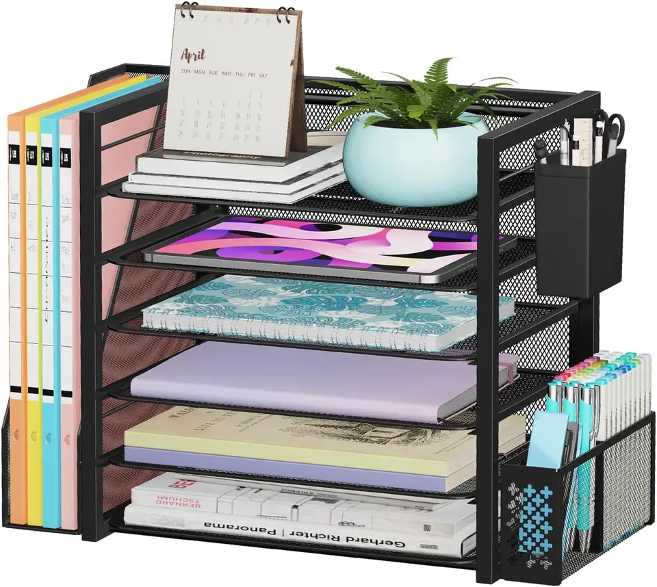 5 Tier Mesh Desk Organizer with File Holder