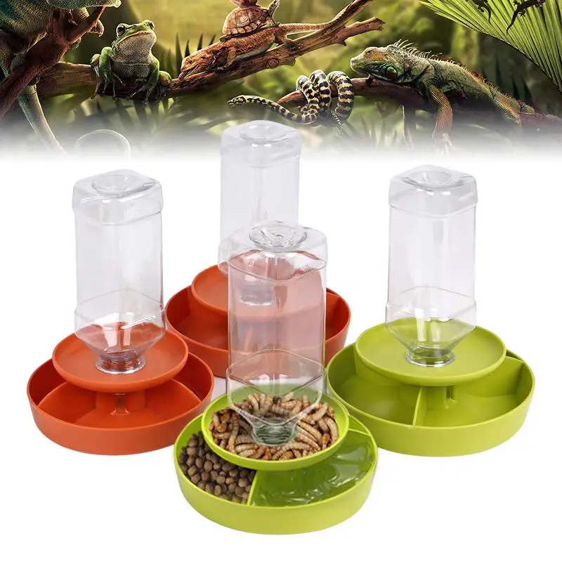 Reptile Double-Layer Water Bowl Anti-Escape Feeder Reptile Food Water Feeding Automatic Drinking Bottle Food Box Lizards Snails