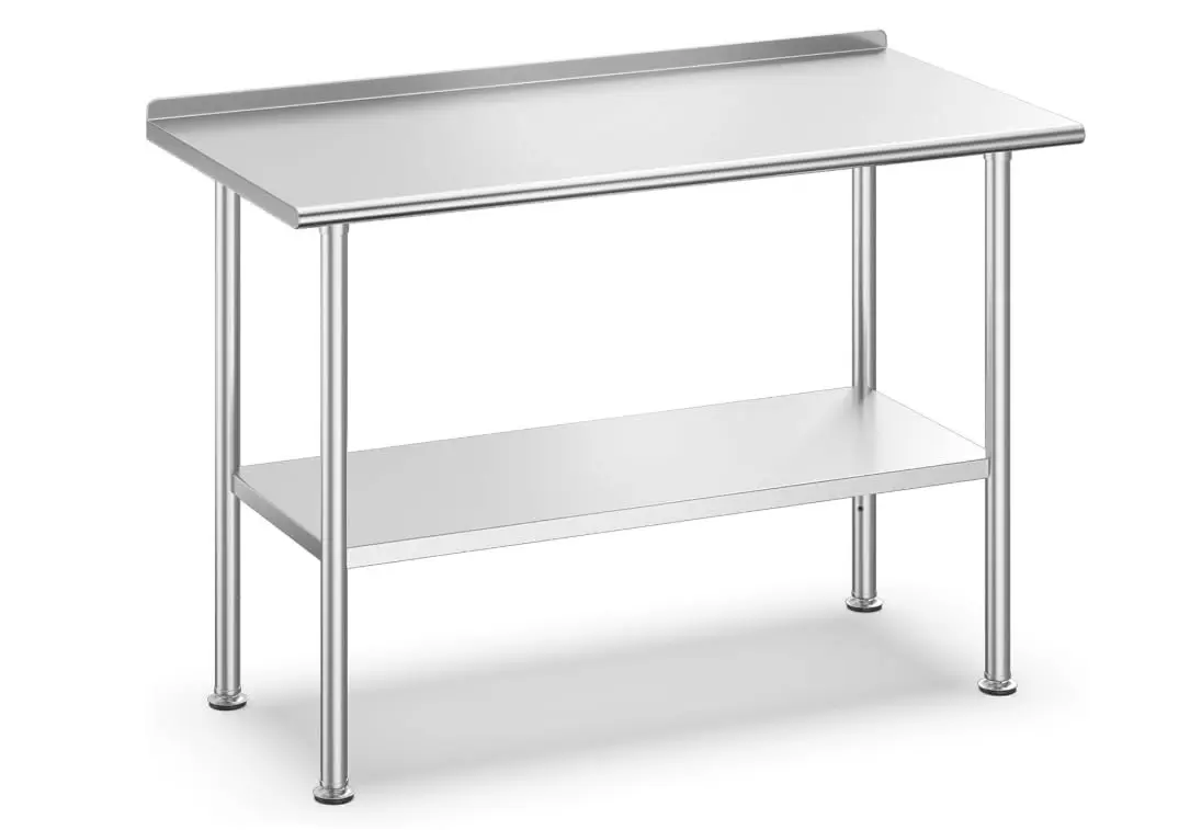 

Stainless Steel Table for Prep & Work with Backsplash, Commercial Heavy Duty Table with Adjustable Under Shelf for Commercial Ki