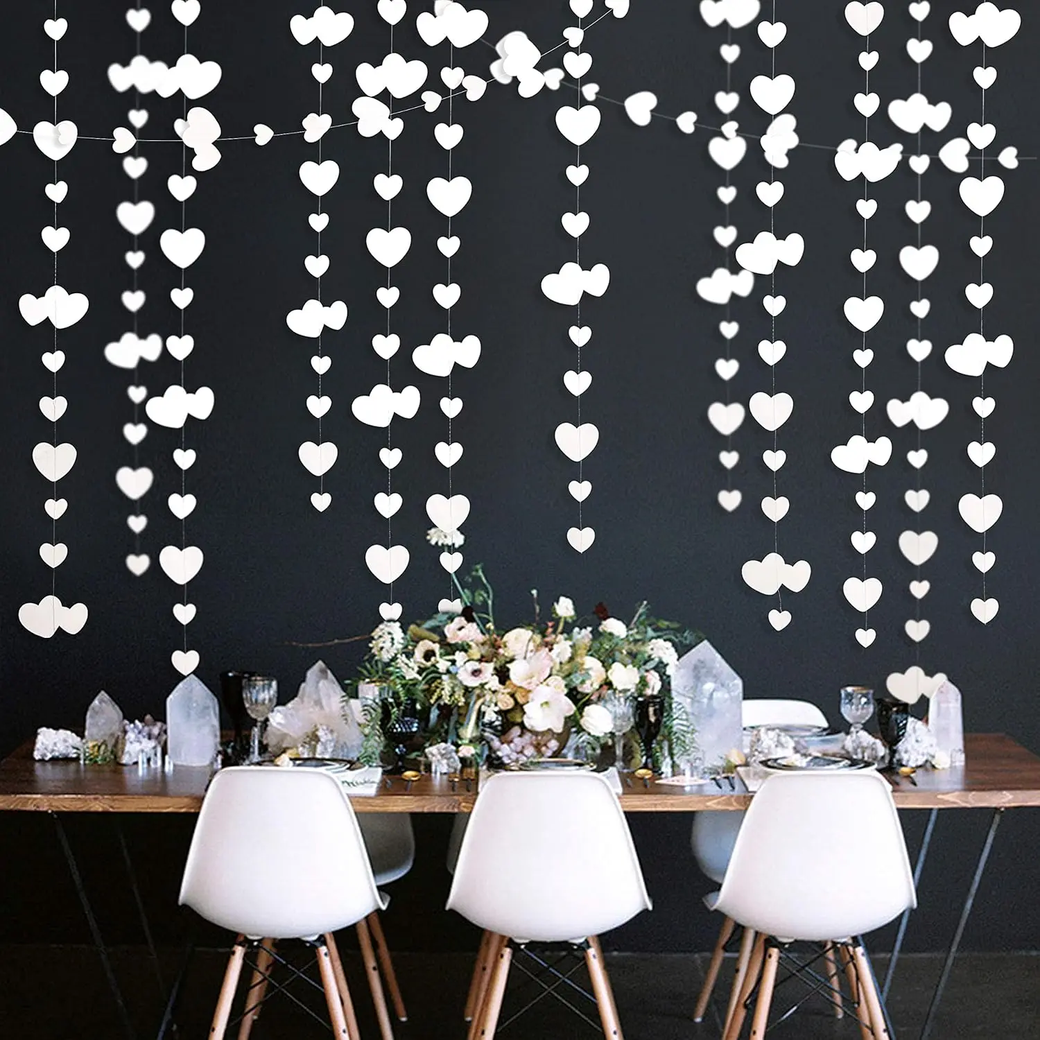 4 m/13 Fuß weißes Liebesherz-Hängepapier-Streamer-Banner für Hochzeit, Brautparty, Verlobung, Junggesellenabschied – Detail 3