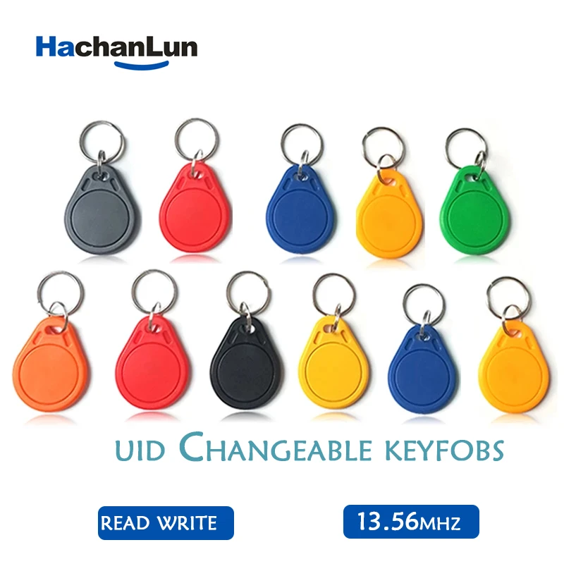 /50100Pcs 13.56Mhz Rfid Tag M1 NFC Key IC Card Uid Changeable Token Attendance Management Keychain ABS Waterproof Keyfobs Tags