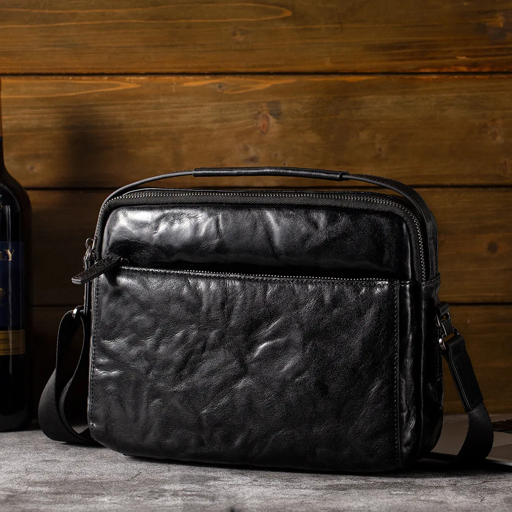 Genuine leather square crossbody bag, hand-held men's bag, large-capacity single-shoulder bag, business and casual storage