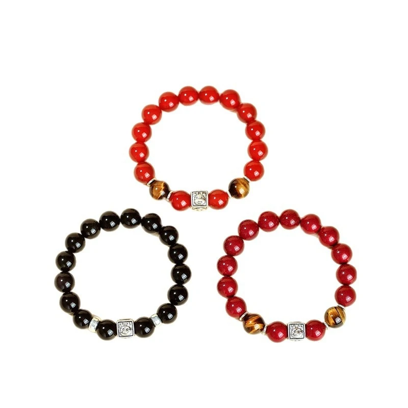 Year of Snake Obsidian Zodiac Three-Bracelet with Silver Fortune Beads Men and Women view 5