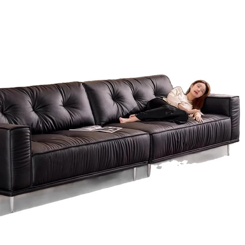 

Sofa French retro new cloud Italian minimalist leather toast black