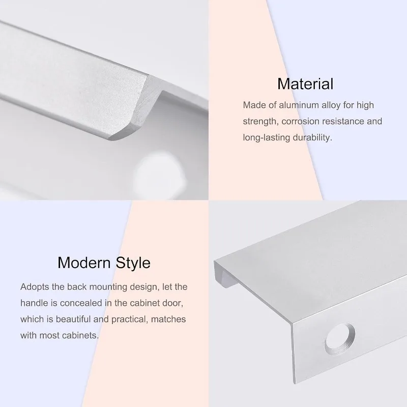 12pcs 100mm Aluminum Concealed Edge Pull Handles - with Mounting Screws for Kitchen Cabinets, Wardrobes,Sleek Handle Design
