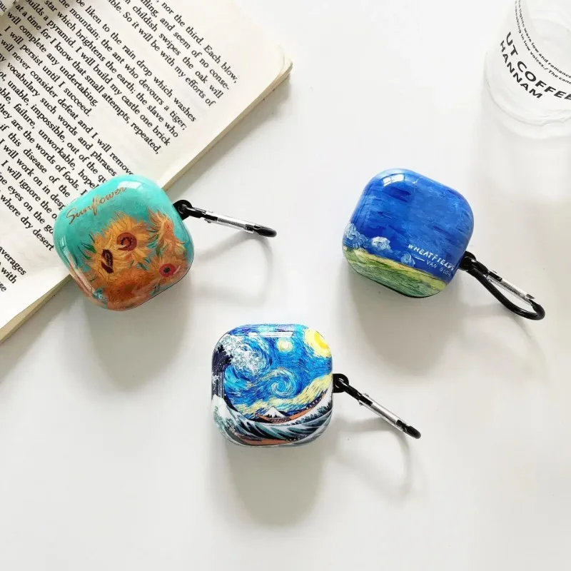 Case Galaxy Buds FE 2023/Pro/Live /2 Case with Keychain Soft Cover Sun Flower Oil Painting Case For Samsung Buds FE Cover