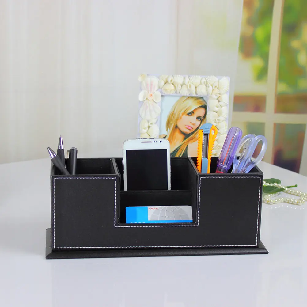 

Многофункциональный держатель для ручек, двойной органайзер для рабочего стола с 4 отделениями, офисные принадлежности, место для хранения визиток, телефонов и карандашей, черный цвет
