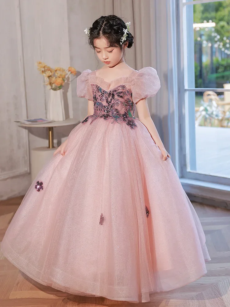 Robe de Princesse en Dentelle de Verre pour Adolescente, Vintage, Appliques de Fleurs, Costume en Tulle pour Enfants, Bal de Promo, Longue, Éducative