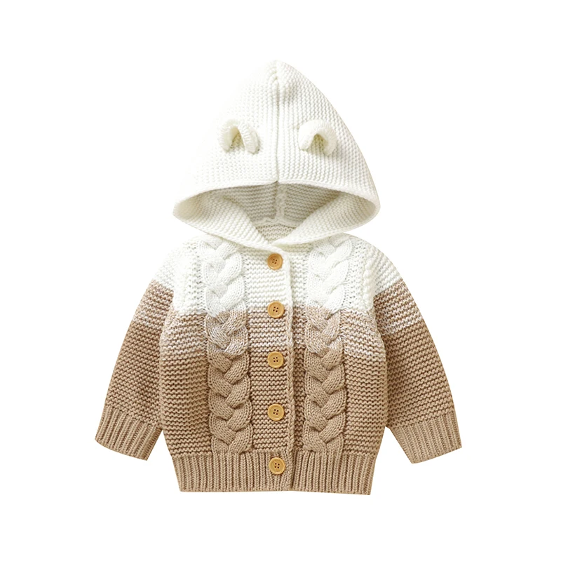 Hooded Long Sleeve Knitted Acrylic Baby Boys & Girls Autumn & Winter Coat Soft 6-36 Months Newborn Infant Toddler Cardigan