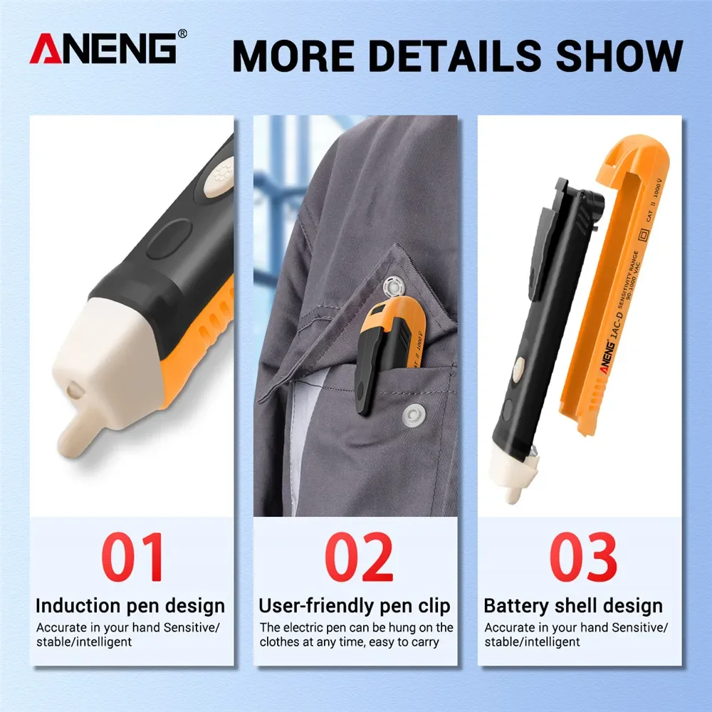 ANENG 1AC-D probador de circuitos boligrafos tester electricista detector corriente sin contacto busca polos electrico pluma indicador lapiz comprobador de tension enchufe eléctrico Sensor  voltaje AC110V 220V luz LE