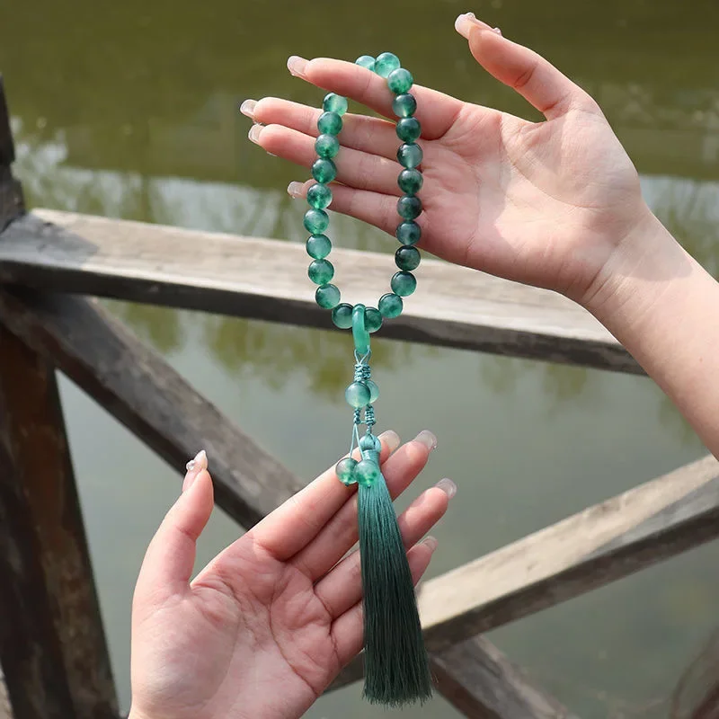 Floating flower Jade Stone 10mm Beads Tassel Bracelet Necklace Tibetan Buddhist Mala Buddha Charm Rosary Yoga Men Woman Jewelry