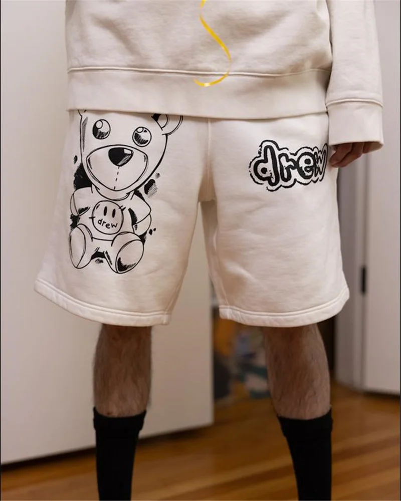 Drew House Hot Sale Men's And Women's Crystal shorts beach shorts casual versatile little bear pattern shorts