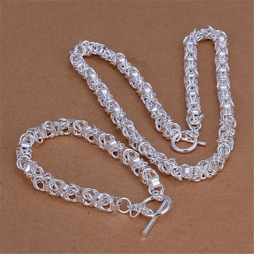 

High Quality 925 Sterling Silver Classic Circle Chain Bracelets Necklace Jewelry Set for Men Women Fashion Party Gifts