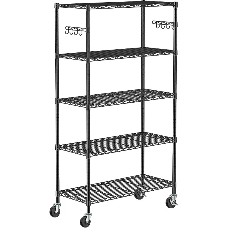 5 Tier Storage Shelves with Wheels - Adjustable Wire Shelving Unit Metal Shelves(14D x 36W x 75H)