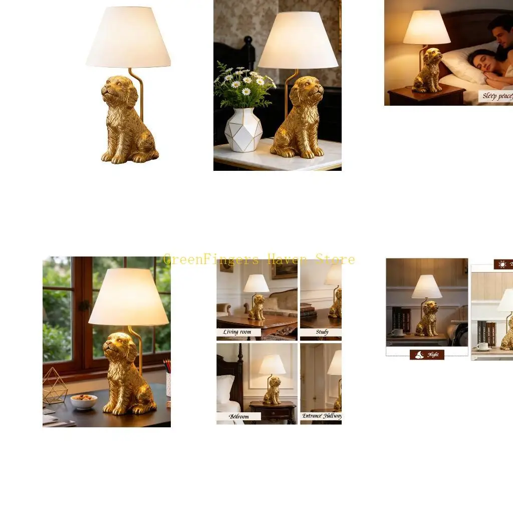 F68D Golden Retrievers table lamp with lampshade, a beautiful bedside lamp for the living room, living rooms, and bedside tab