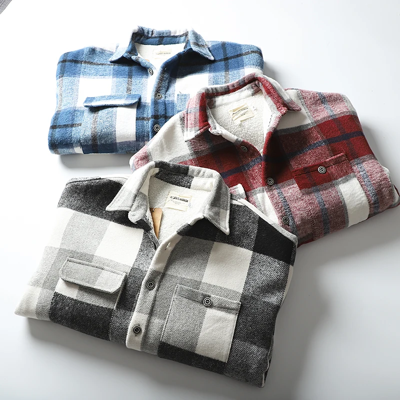 

Теплое фланелевое пальто Thiened Fce для мужчин с воротником и рисунком Long Sve Winter Faion Ci Stand Fit Jaet