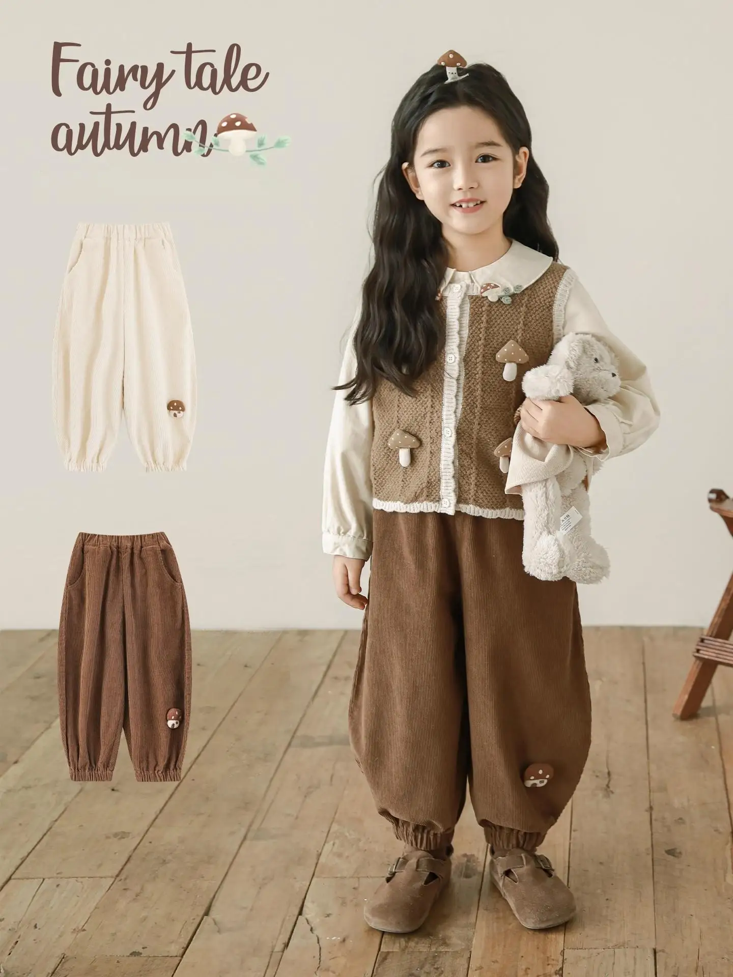 

Широкие вельветовые брюки для девочек, осенние игривые милые дышащие, приятные для кожи, ветрозащитные, теплые для детей 1-7 лет