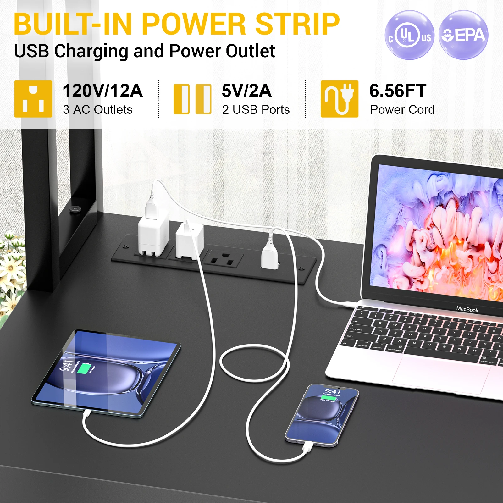 Aheaplus 57インチ ブラック L字型デスク、電源コ - Office Furniture Outlet のレビューと価格