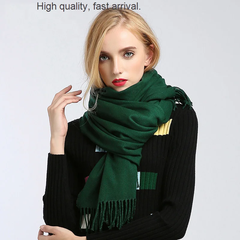 Women's Season Scarf Winter Dark Green All-Match Fashionable Shawl Dual-Use Korean Style Student Fashion Pure Warm Scarf