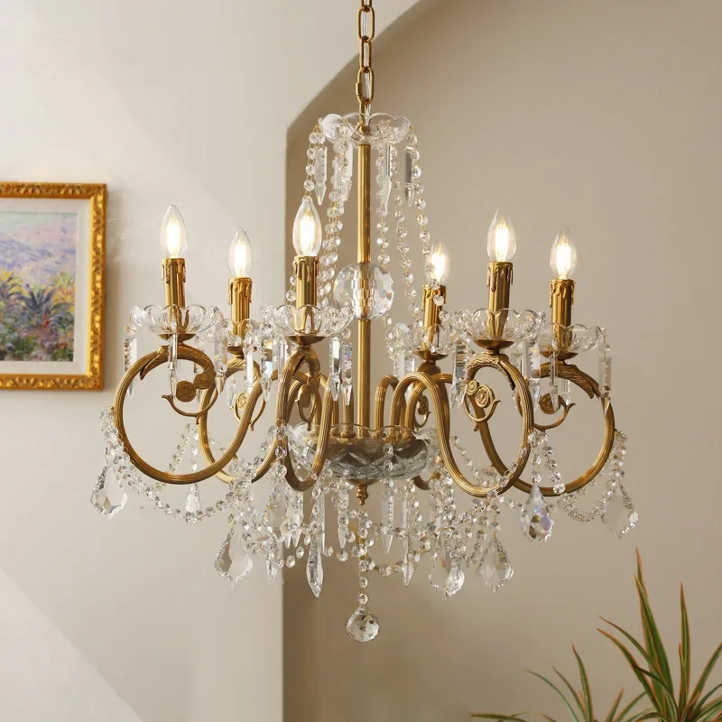 GHJUYIOL French retro crystal chandelier, American European villa, study, living room, dining room, bedroom chandelier