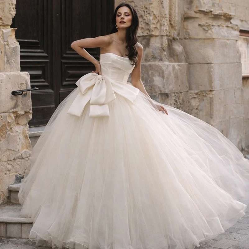 

Свадебные платья Eightree Princess A-Line без бретелек с шлейфом из тюля и атласа, бальные платья для женщин, свадебные и выпускные платья на заказ