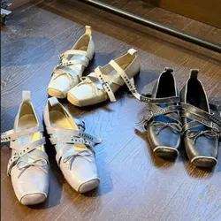Buckle Strap Shoes Woman Flats Bow-Knot Low Heels Dress Ballerinas Butterfly New Retro 2025 Rubber Rome PU Butterfly-knot
