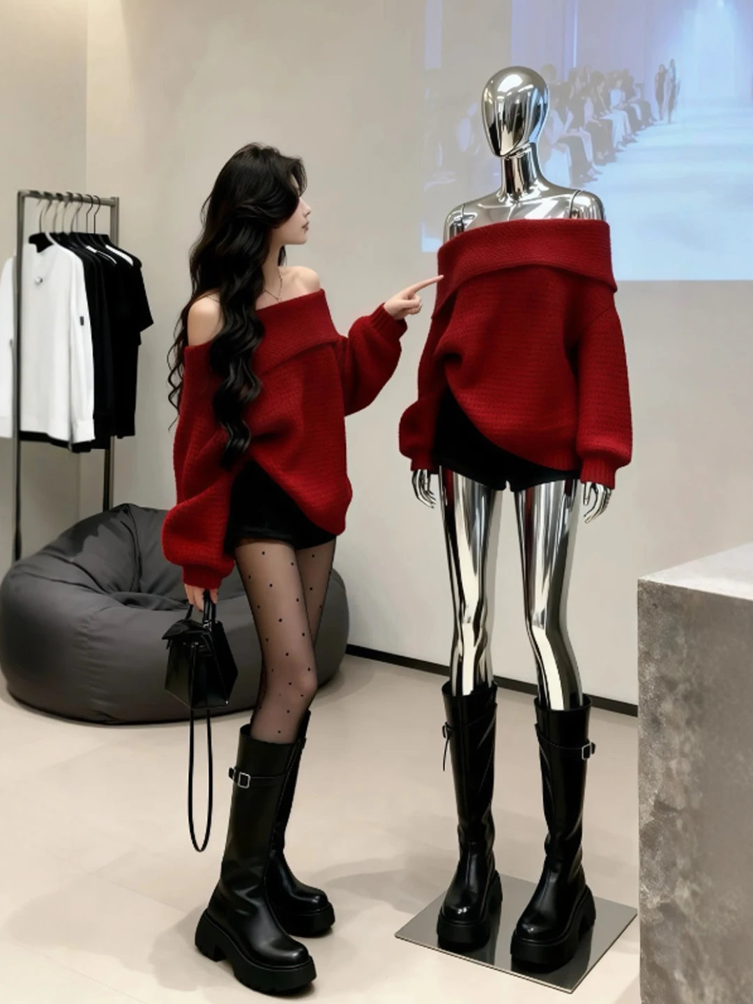 

Unique Vintage oulder Bared Sweater And orts Set Ele Clete Outfit Ootd Spring 2026 Faion Women's Ensemble