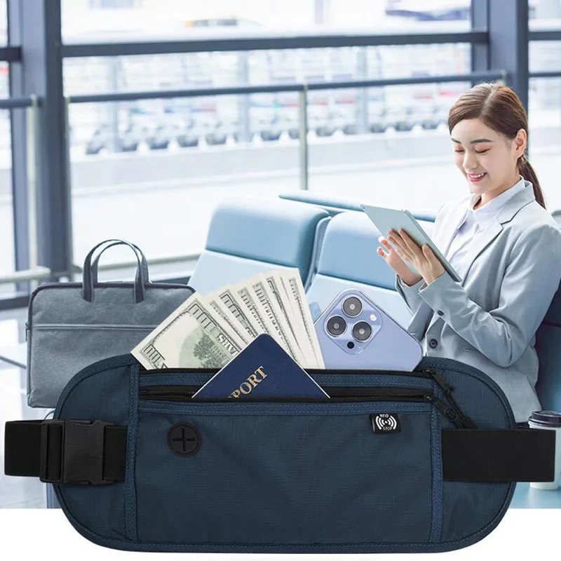 Blocco RFID Impermeabile Sport Viaggio Telefono Soldi Marsupio Marsupi Uomo Donna Portafoglio nascosto Borsa porta passaporto Grande capacità
