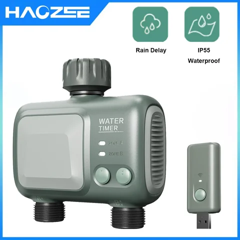 Tuya WiFi Sprinkler Timer 2 Zone, Smart Water Hose Timer Compatible with Alexa and Google Rain Delay for Garden Yards and Lawns