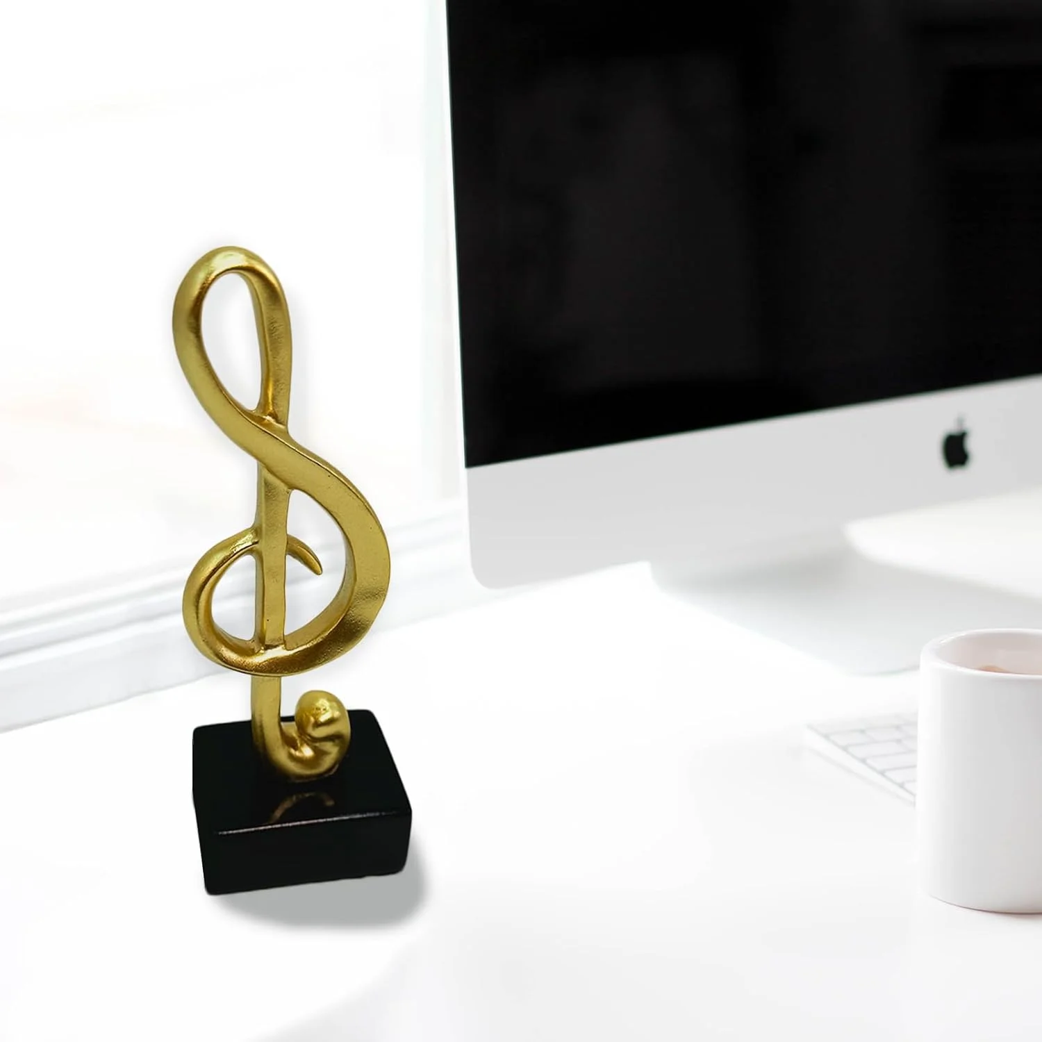 뮤지컬 노트 동상, 골드 음악 노트 장식품, 음악 노트 조각, 선반, 피아노, 책장용 현대 액센트 장식